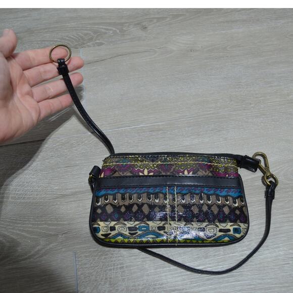 Mudd Coated Canvas Black Floral Wristlet with Keychain - Picture 4 of 9
